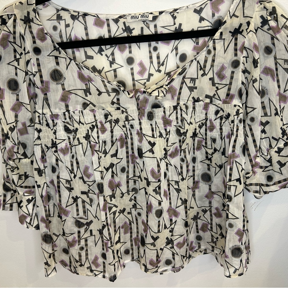 Miu Miu Abstract Print Crop Top - Black, Purple, Cream